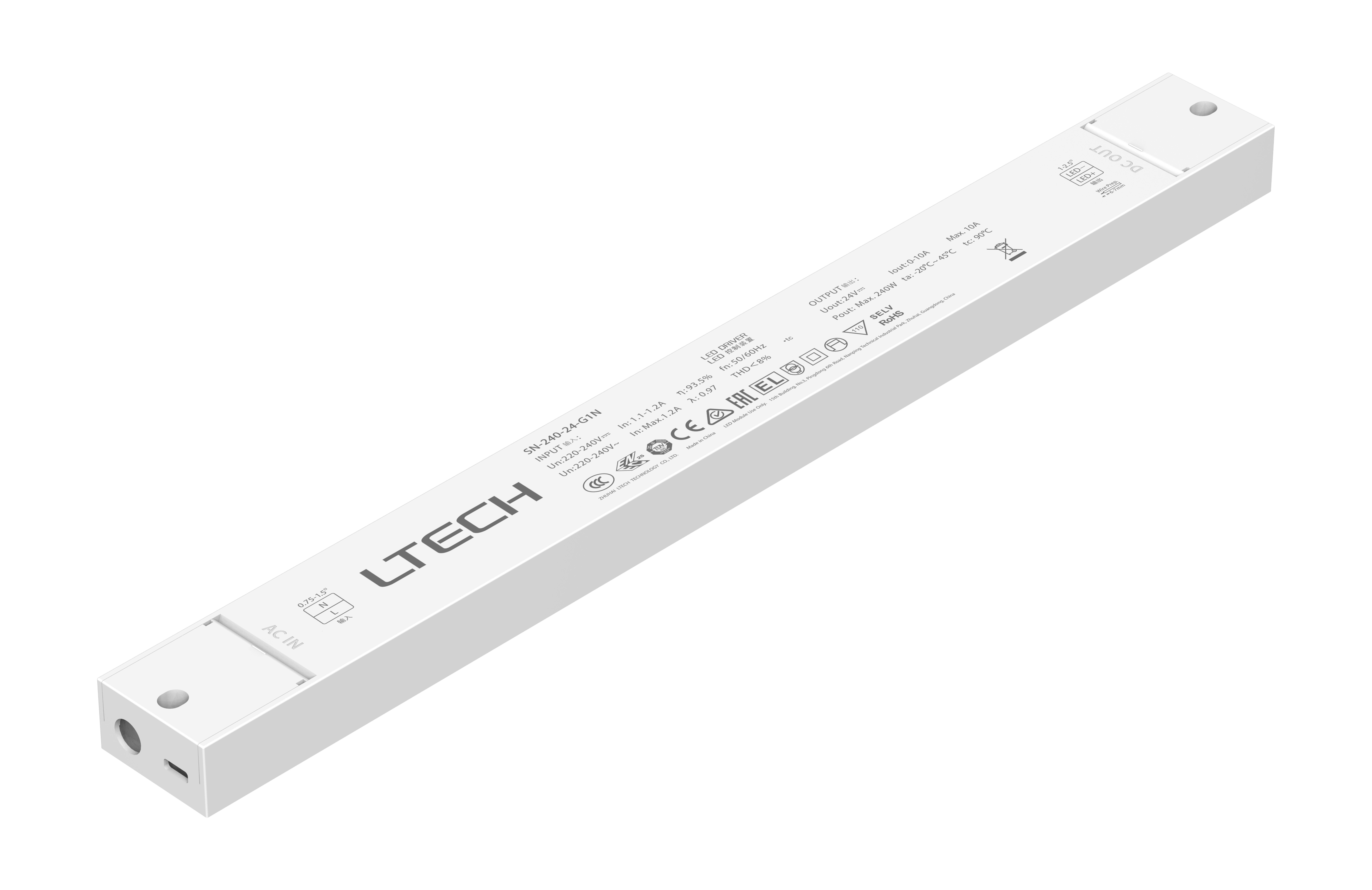 SN-240-24-G1N  Intelligent Constant Voltage  LED Driver; ON/OFF; 240W; 24VDC 10A ; 220-240Vac; IP20; 5yrs Warrenty.